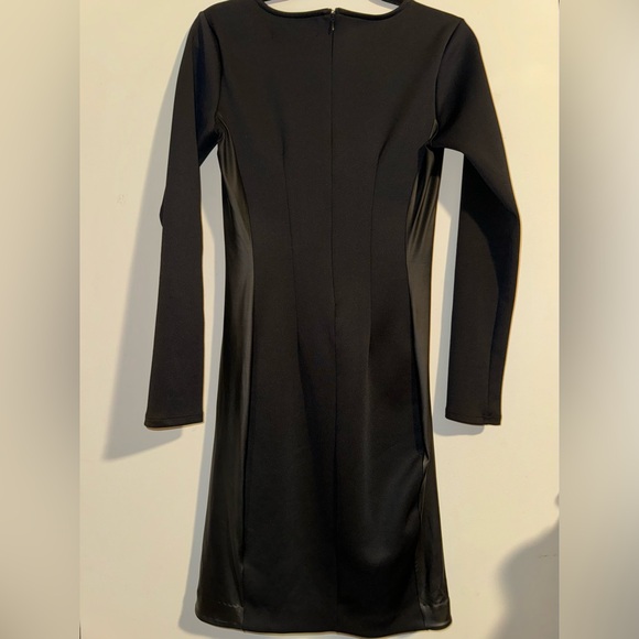 EUC Kardashian Kollection Fitted Black Dress - L Large Long Sleeve Faux Leather - Picture 3 of 7